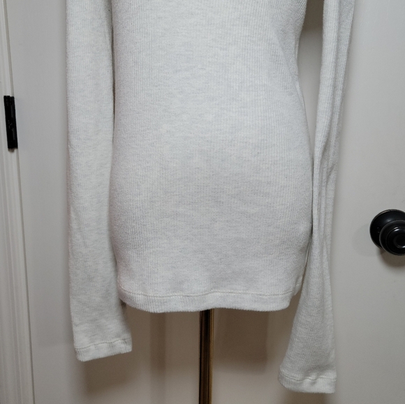 AGOLDE Maya White and Gray Scoop Neck Long Sleeve Ribbed Top Size Large - Picture 2 of 9